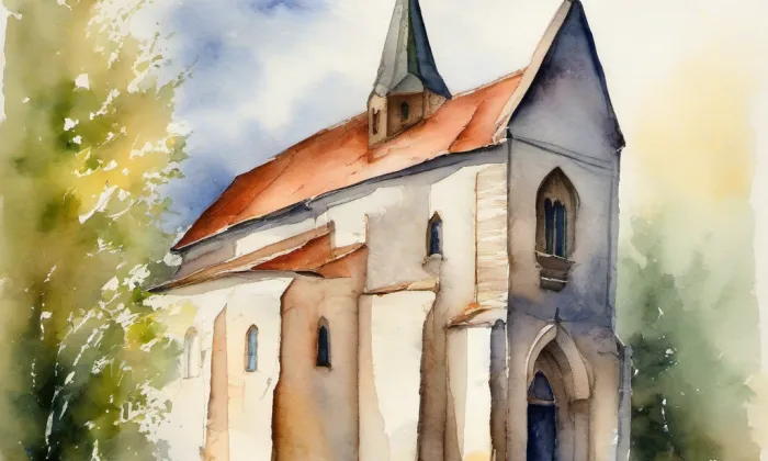 kaple Panny Marie Bolestné (Mořkov) – akvarel