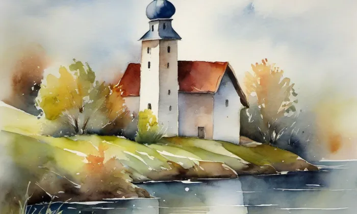 kaple Panny Marie Loretánské u Vrchů v Česku – akvarel