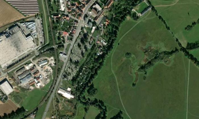 kaple Povýšení svatého Kříže (Přeštice) – letecký pohled