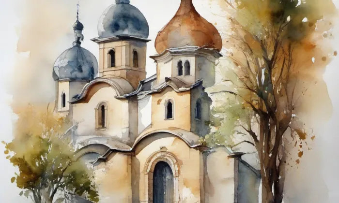 kaple svatého Cyrila a Metoděje (Olbramovice) – akvarel