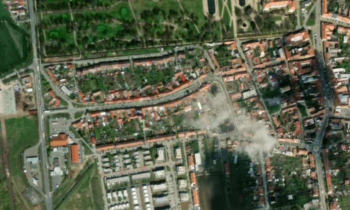 kaple svatého Jana Křtitele ve Slavkově u Brna – letecký pohled
