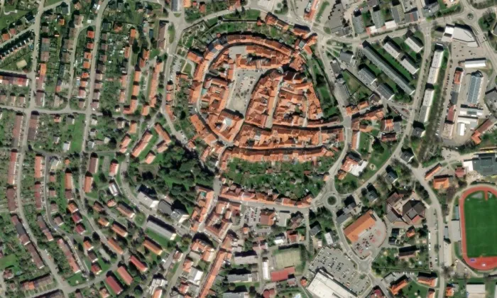 Kaple svatého Jana Nepomuckého u Horní brány – letecký pohled