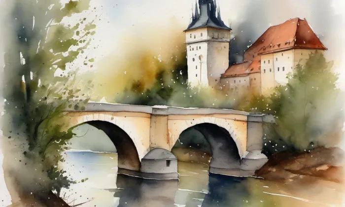 Karlův most (Kobylá nad Vidnavkou) – akvarel