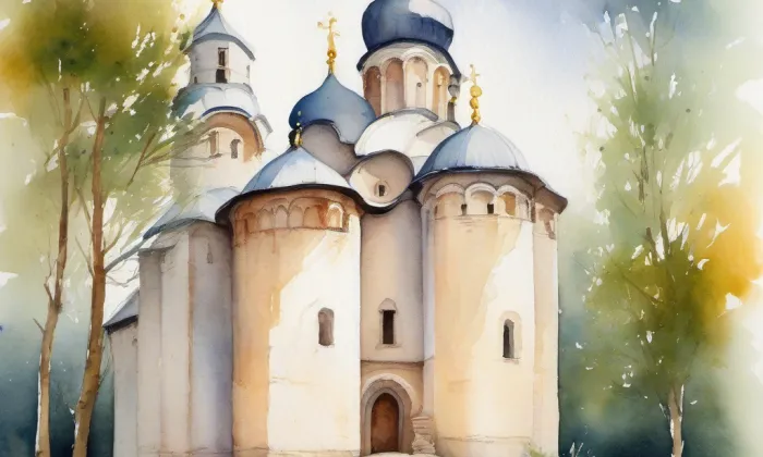 Klášter Ostrov – akvarel