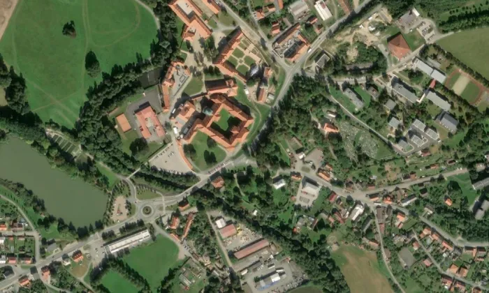 Klášter Plasy – letecký pohled