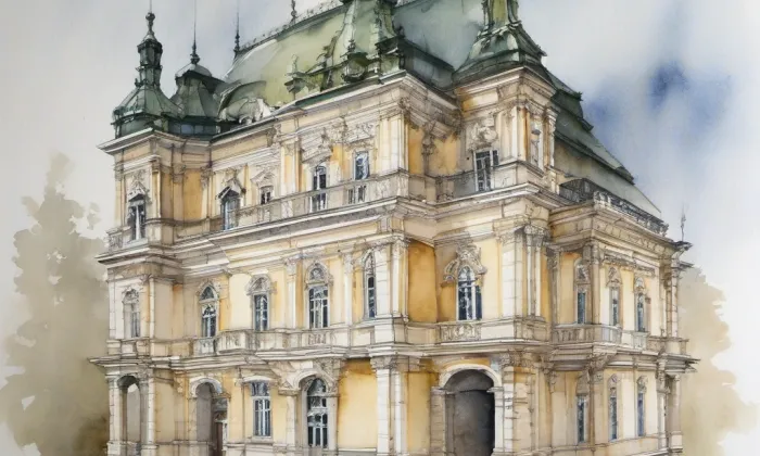 Kolovratský palác ve Valdštejnské – akvarel