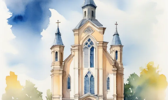 Kostel Božího Těla (Počátky) – akvarel