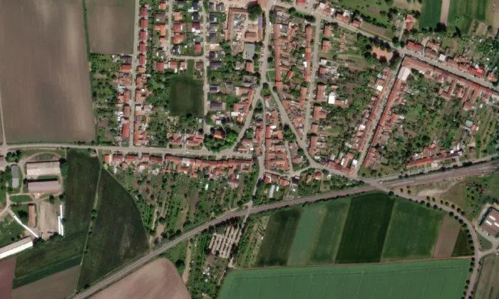 kostel Božského srdce Páně (Blažovice) – letecký pohled