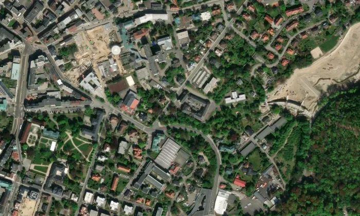 Kostel Božského srdce Páně v Liberci – letecký pohled