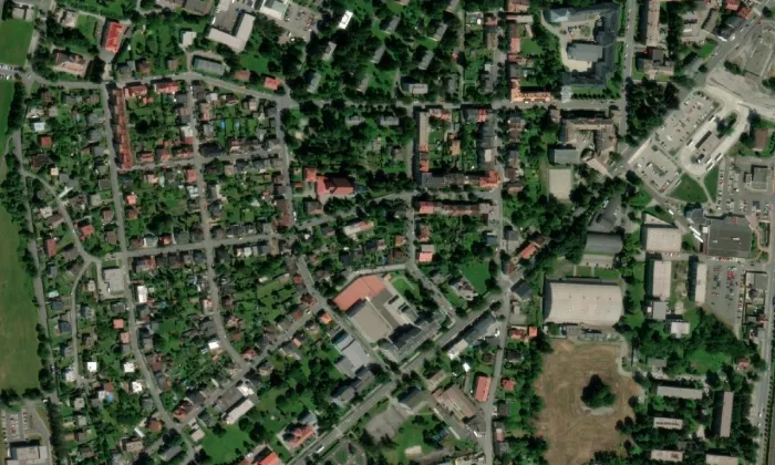kostel Církve bratrské – letecký pohled