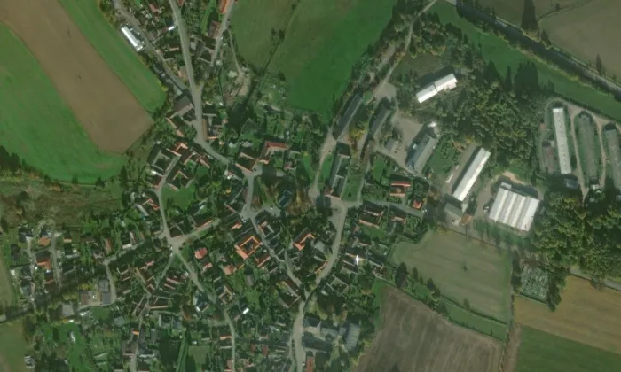 kostel Jména Panny Marie (Vyskytná) – letecký pohled