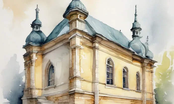 Kostel Nanebevzetí Panny Marie (Únětice) – akvarel