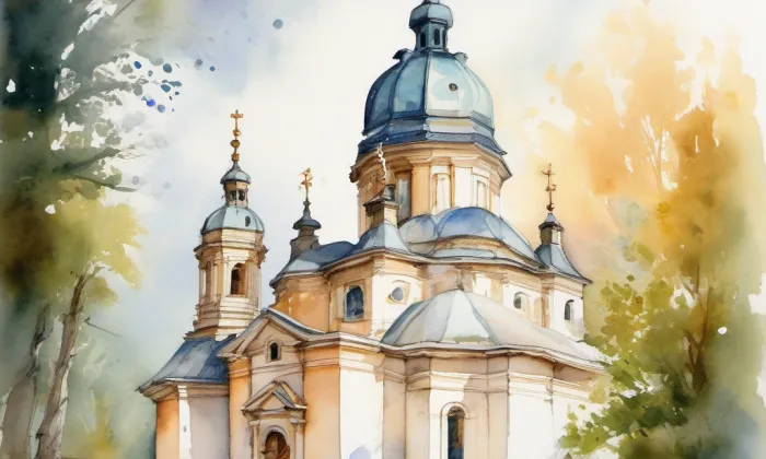 Kostel Nanebevzetí Panny Marie (Loučeň) – akvarel