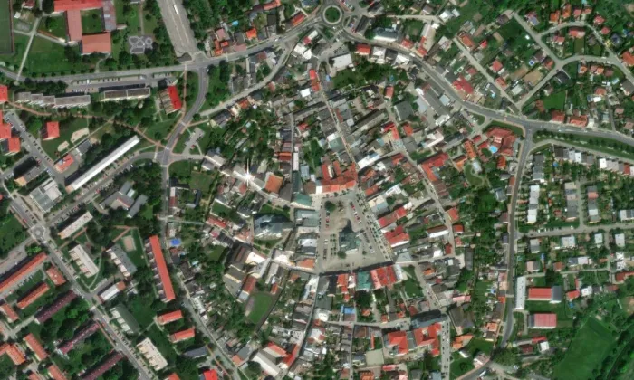 kostel Nanebevzetí Panny Marie (Uničov) – letecký pohled