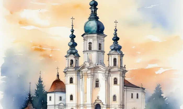 kostel Narození Panny Marie (Kotouň) – akvarel