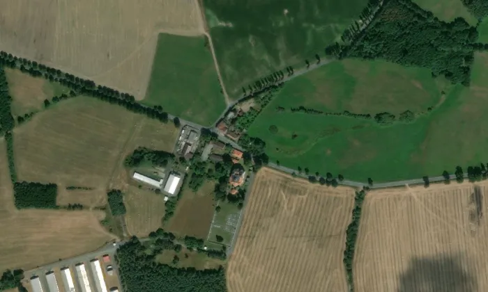 kostel Narození Panny Marie (Plánice) – letecký pohled