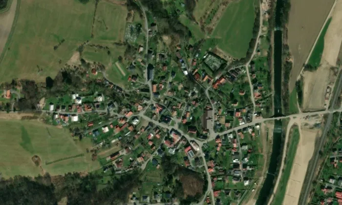 Kostel Narození Panny Marie (Pržno) – letecký pohled