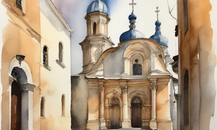 kostel Narození svatého Jana Křtitele (Černovice) – akvarel