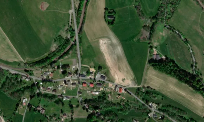 kostel Navštívení Panny Marie (Červený Potok) – letecký pohled