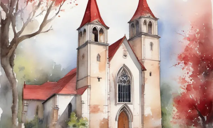 kostel Navštívení Panny Marie (Červený Potok) – akvarel