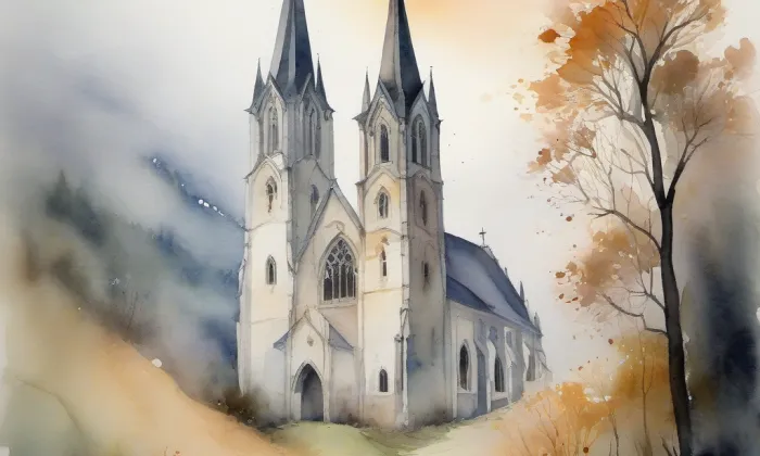kostel Navštívení Panny Marie (Běšiny) – akvarel