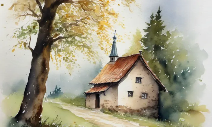 kostel Navštívení Panny Marie (Nové Domky) – akvarel