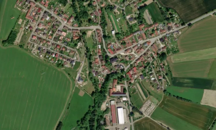 Kostel Navštívení Panny Marie (Obyčtov) – letecký pohled