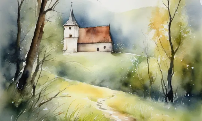 Kostel Navštívení Panny Marie (Rýmařov) – akvarel