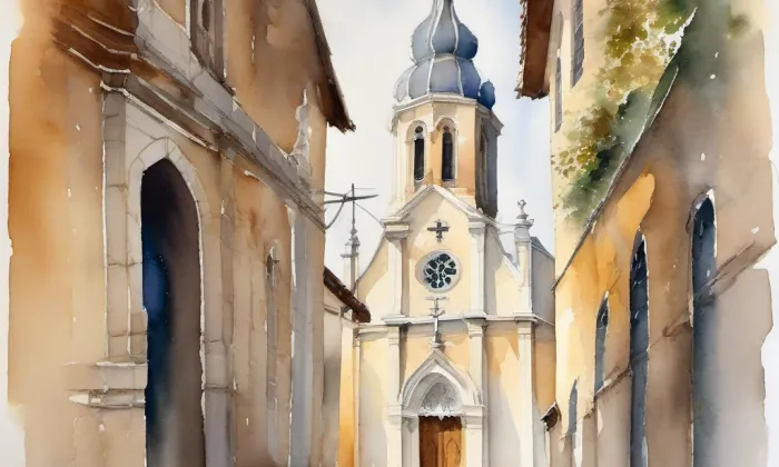 kostel Navštívení Panny Marie (Soběšovice) – akvarel