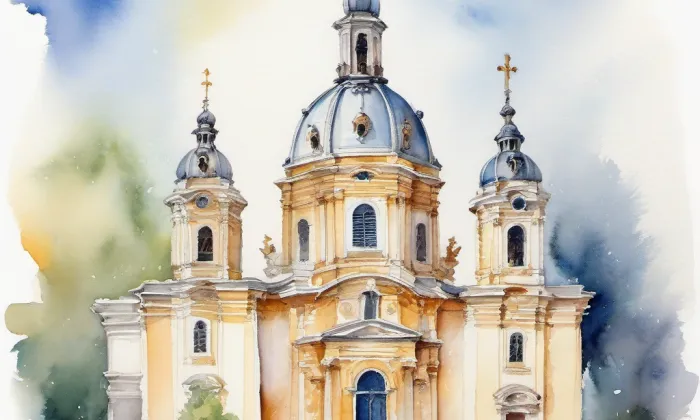 kostel Nejsvětější Trojice (Babice) – akvarel