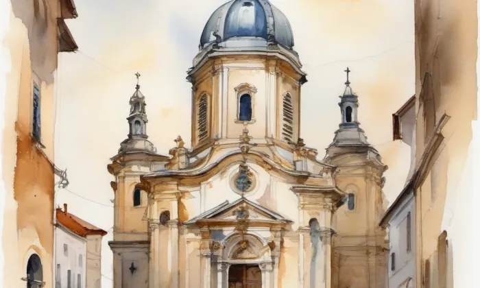 kostel Nejsvětější Trojice (Bohumilice) – akvarel