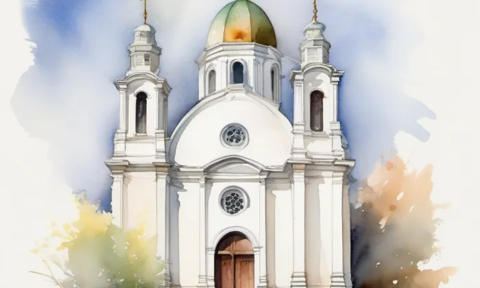 Kostel Nejsvětější Trojice (Mešno) – akvarel