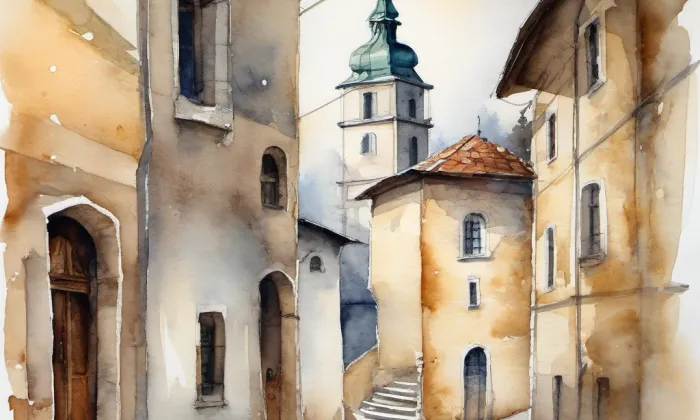 Kostel Nejsvětější Trojice (Nové Město) – akvarel