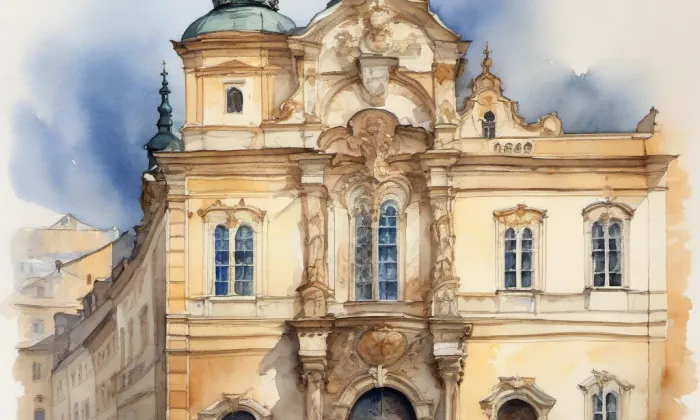 Kostel Nejsvětější Trojice na Novém Městě v Praze – akvarel