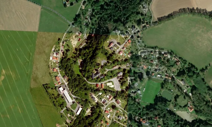 kostel Nejsvětější Trojice na zámku Starý Hrozňatov – letecký pohled