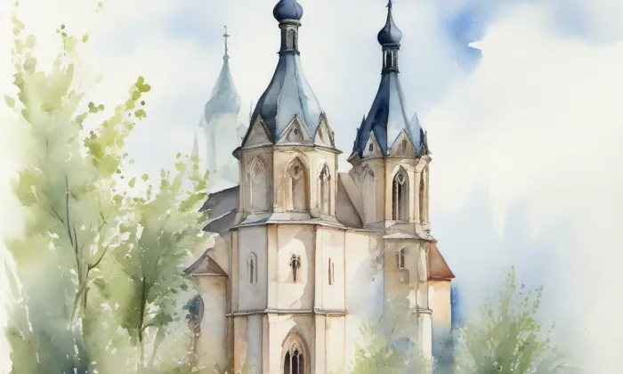 Kostel Panny Marie (Broumov) – akvarel
