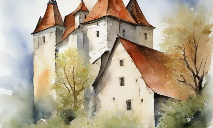 Kostel Panny Marie Andělské na Hradčanech – akvarel