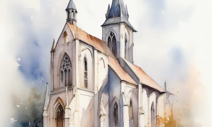 kostel Panny Marie Pomocnice křesťanů (Moravské Křižánky) – akvarel
