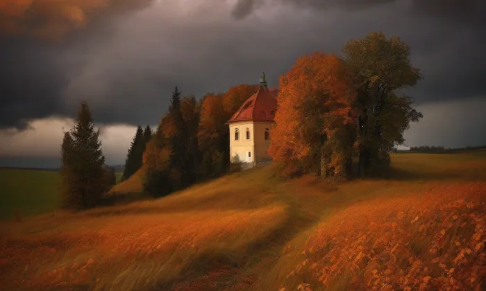 Kostel Panny Marie Růžencové (České Budějovice 6) – autumn