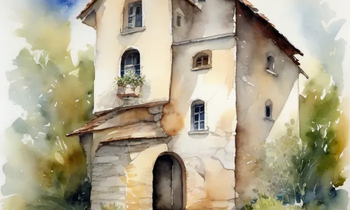 Kostel Panny Marie Sedmibolestné (Skřečoň) – akvarel