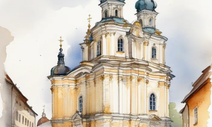 kostel Panny Marie Sedmibolestné v Týnci nad Labem – akvarel