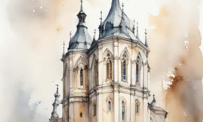 Kostel Panny Marie v Opočně – akvarel