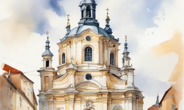 kostel Panny Marie Vítězné (Moravský Žižkov) – akvarel