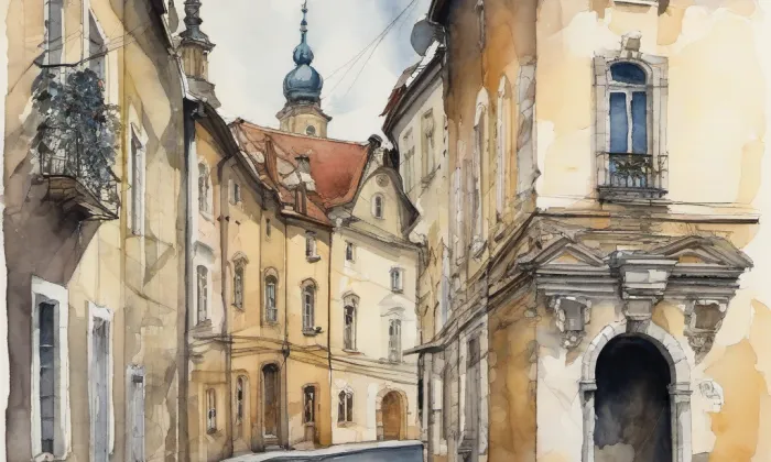 Kostel Panny Marie Vítězné na Bílé Hoře – akvarel