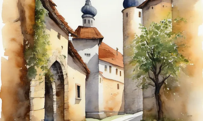 Kostel Povýšení svatého Kříže (Chuchelna) – akvarel