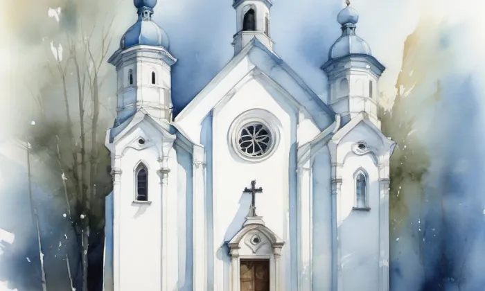 Kostel Povýšení svatého Kříže (Linhartovy) – akvarel