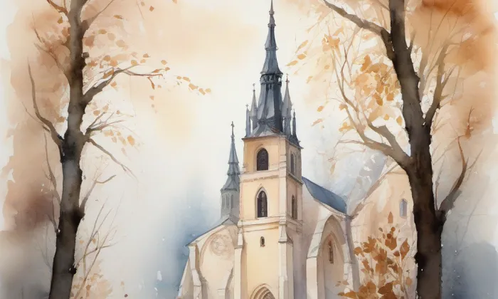 kostel Povýšení svatého Kříže (Trstěnice) – akvarel