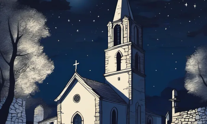 Kostel Povýšení svatého Kříže (Vinoř) – noc