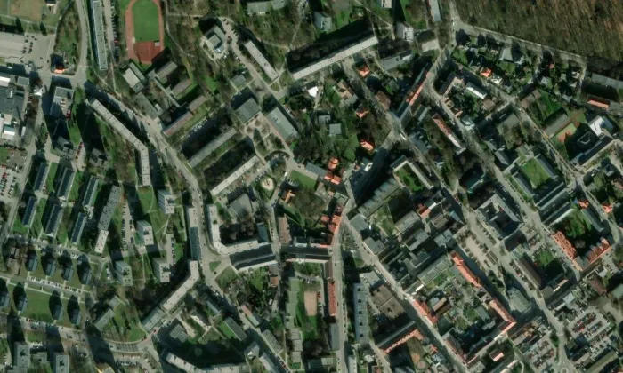 Kostel Slezské církve evangelické – letecký pohled