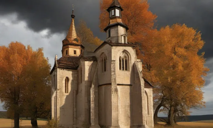 kostel Stětí svatého Jana Křtitele (Vrbovec) – autumn
